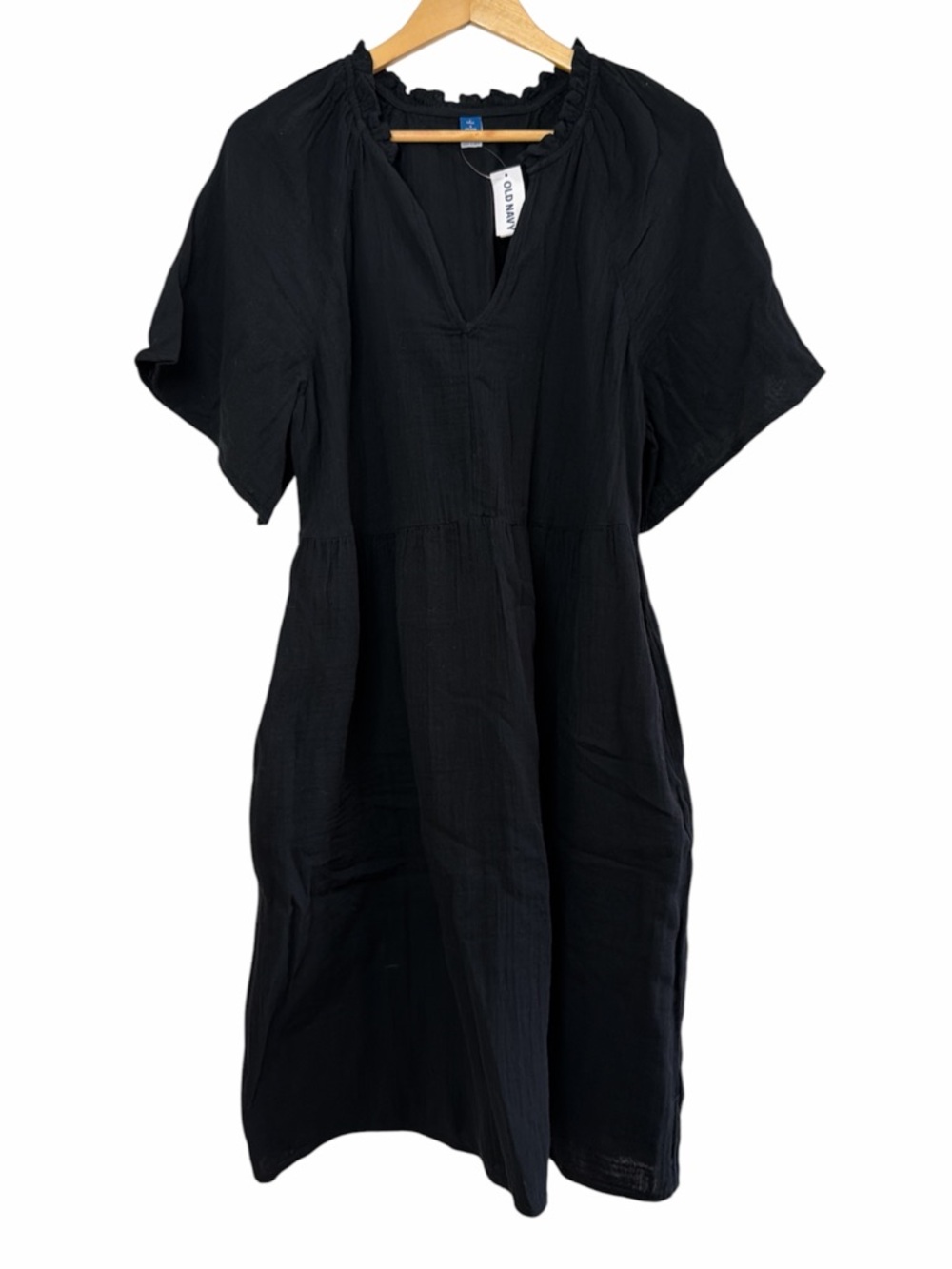 Old Navy Black Midi Dress Gauze Short Sleeve L Tall NWT Lightweight